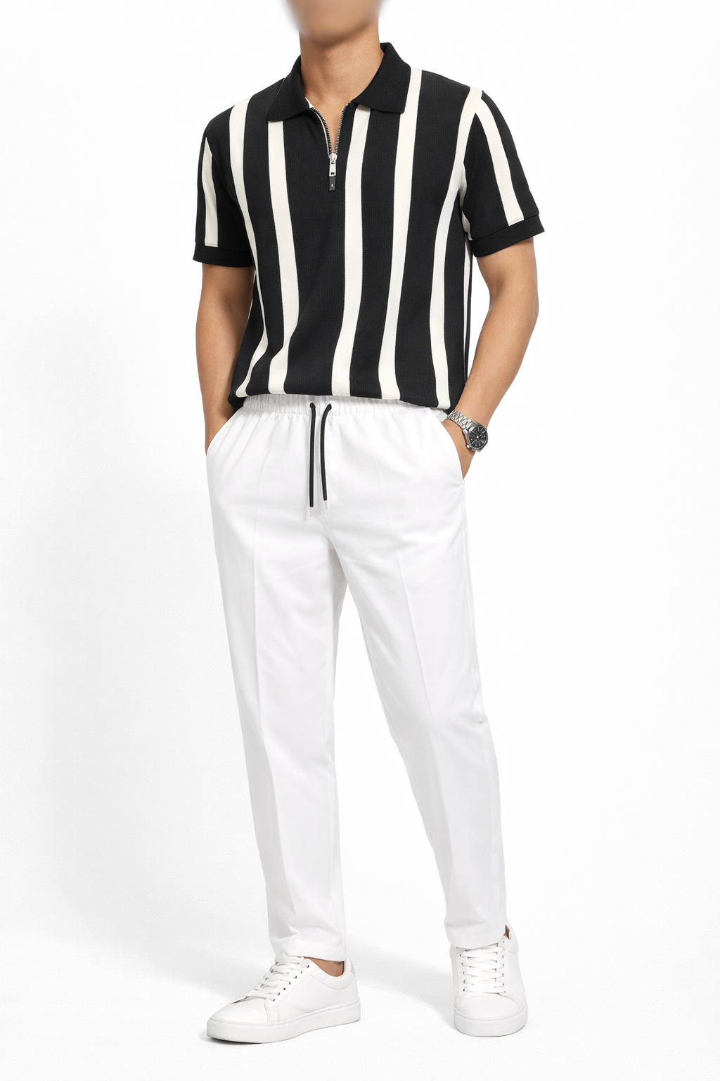 Old Money Outifit Black White T-Shirt White Trouser