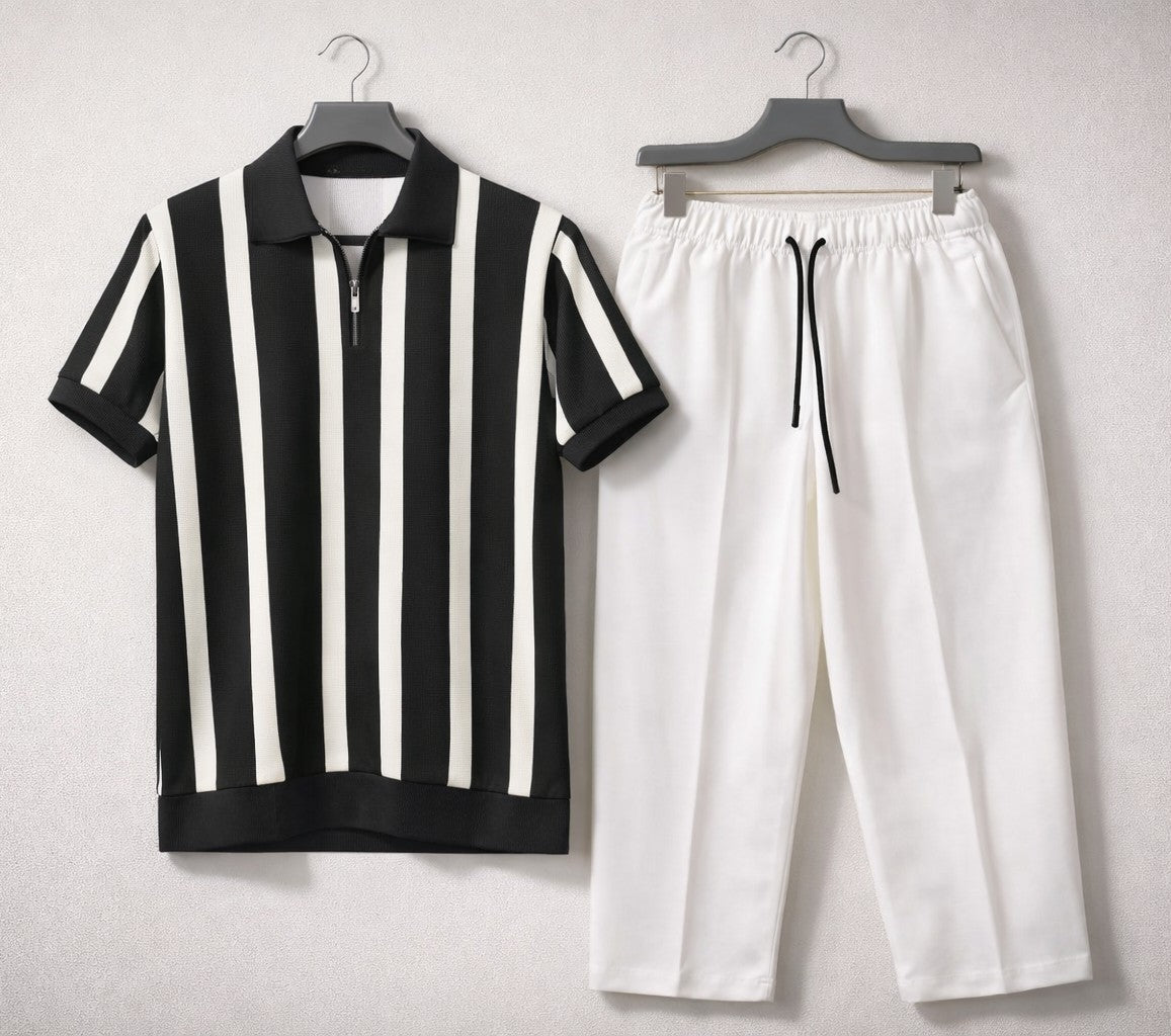 Old Money Outifit Black White T-Shirt White Trouser