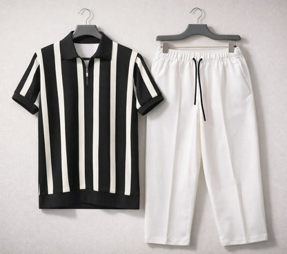 Old Money Outifit Black White T-Shirt White Trouser