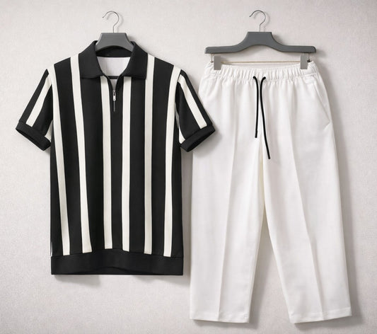 Old Money Outifit Black White T-Shirt White Trouser