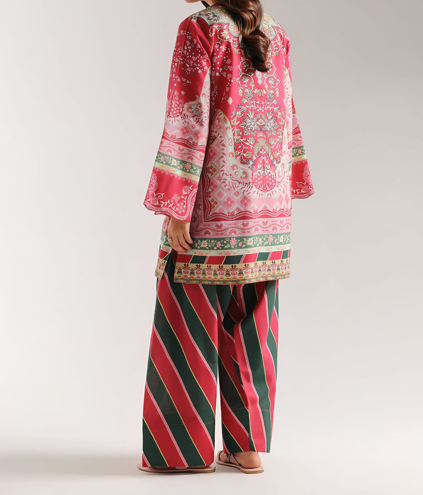 Printed 2 Piece Lawn Suit – Pink & Green