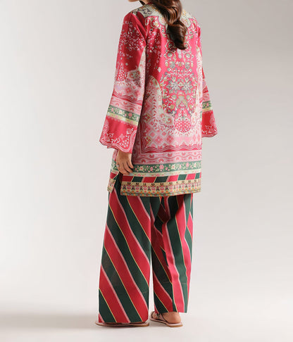 Printed 2 Piece Lawn Suit – Pink & Green