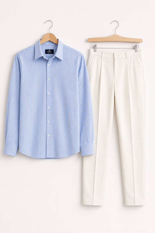 Blue Linen Striped Shirt & Trouser