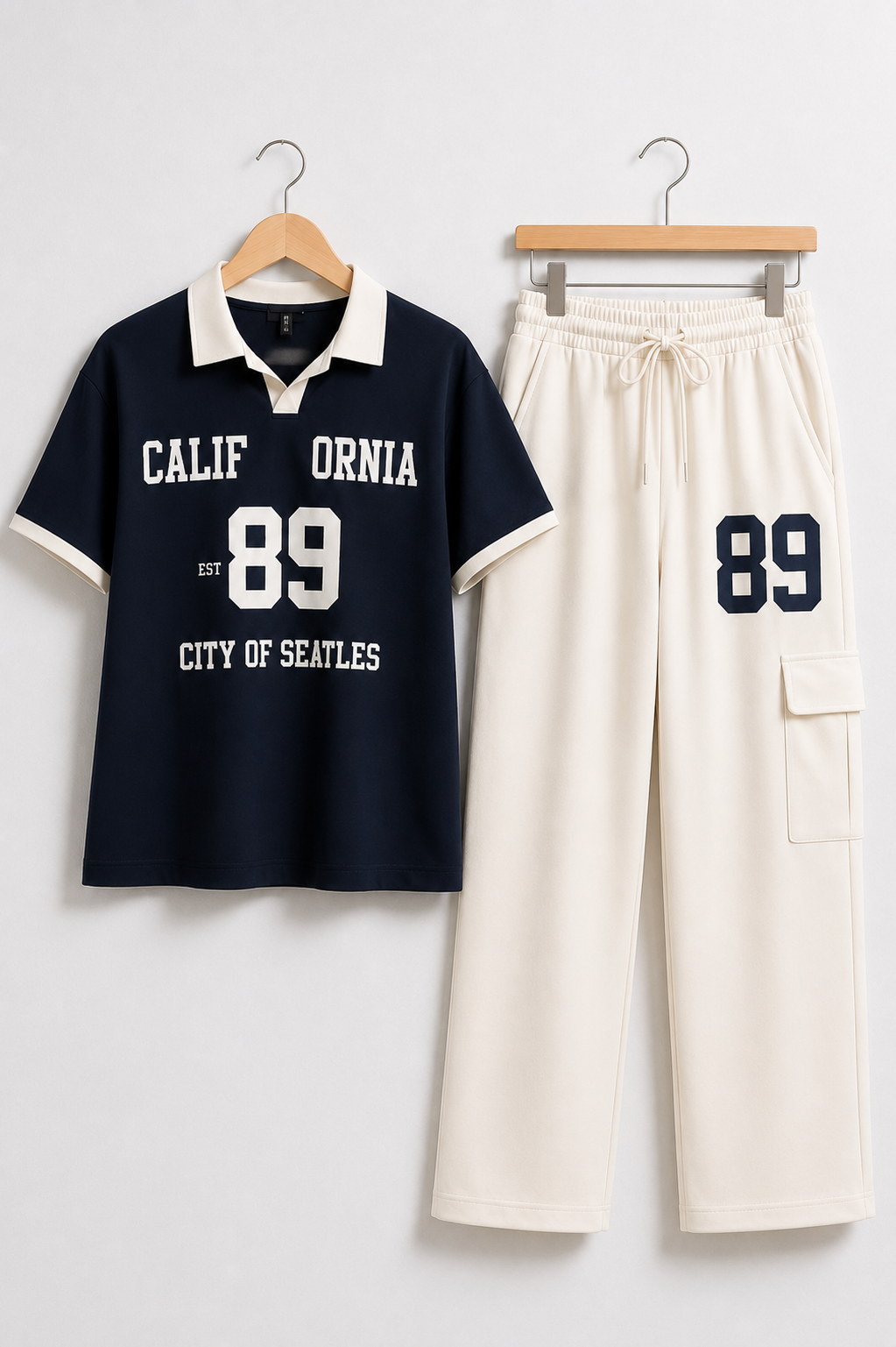 California 89 Polo T-Shirt & Wide Leg Cargo Pants Co-Ord Set