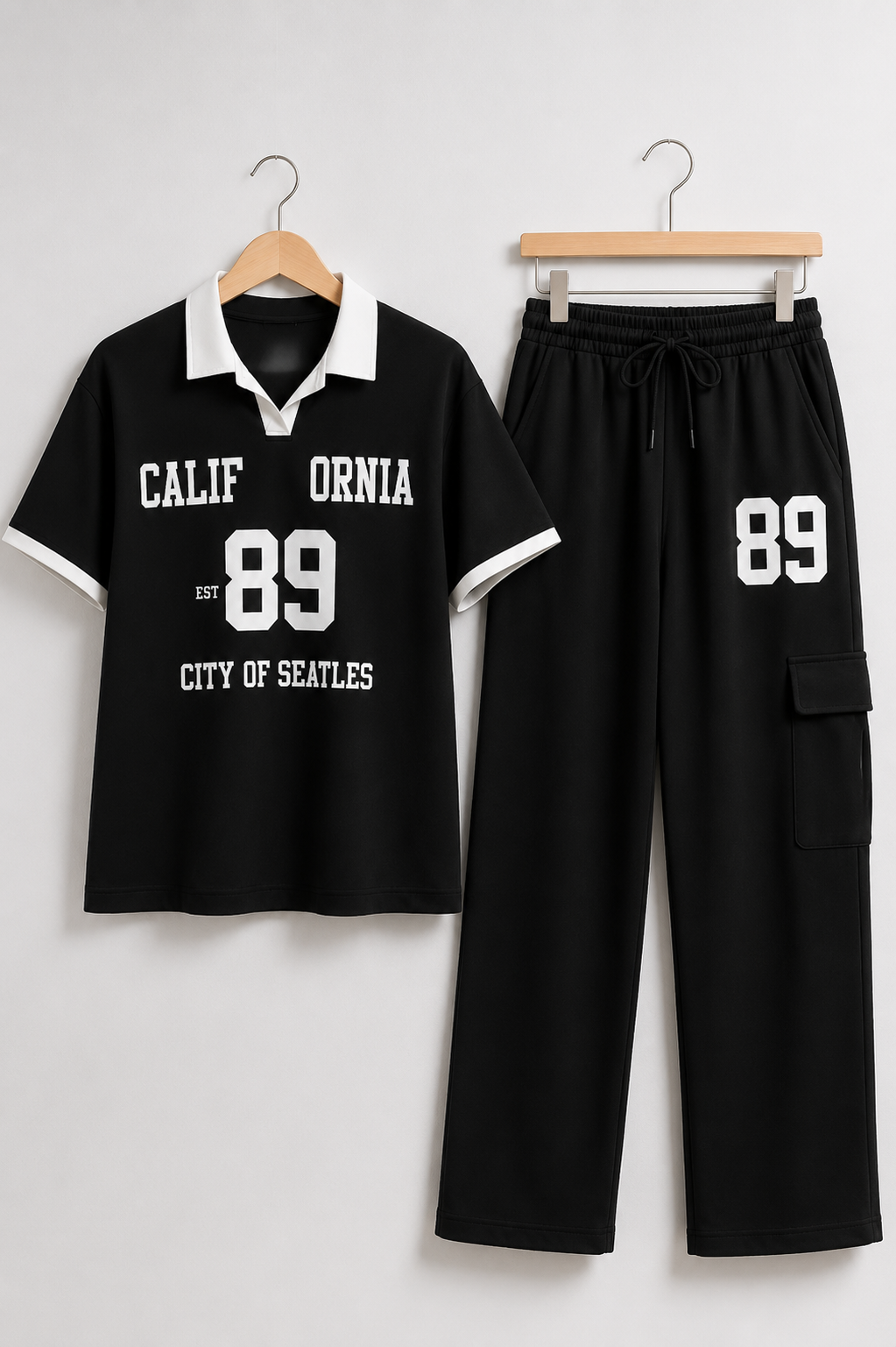 California 89 Polo T-Shirt & Wide Leg Cargo Pants Co-Ord Set