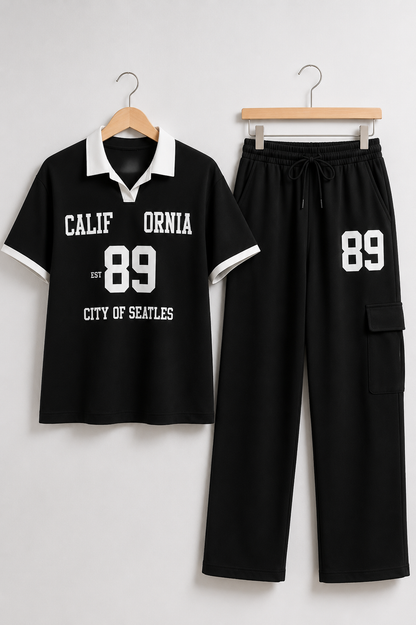 California 89 Polo T-Shirt & Wide Leg Cargo Pants Co-Ord Set