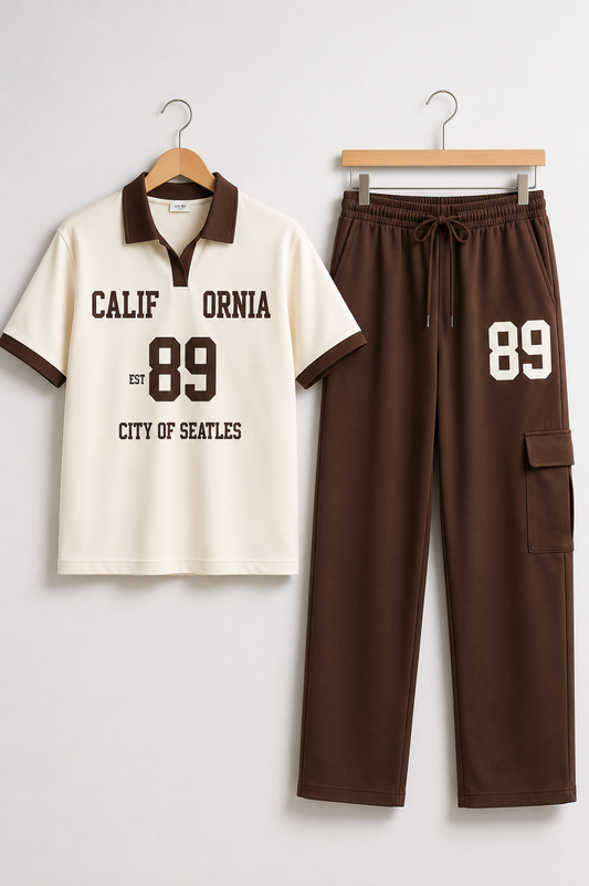 California 89 Polo T-Shirt & Wide Leg Cargo Pants Co-Ord Set